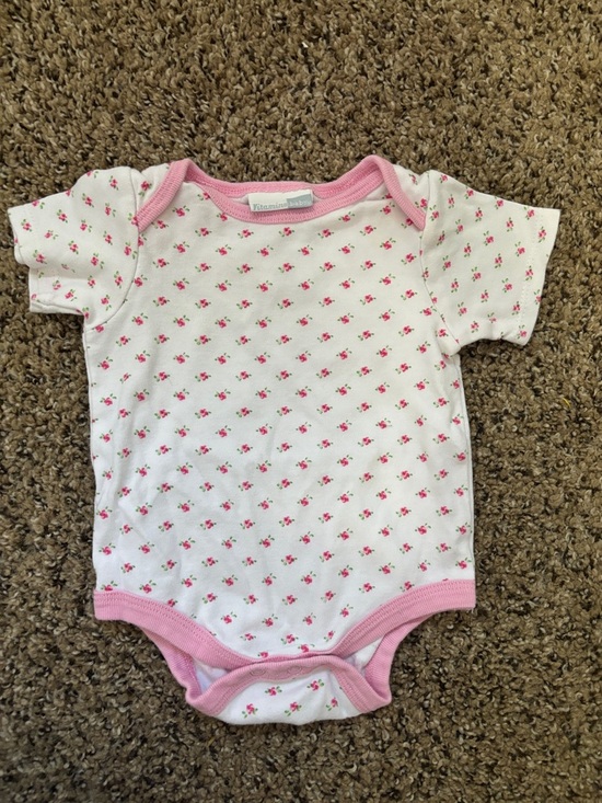 Vitamins Baby Other - Vintage Vitamins Baby White Onesie with Pink Floral Print and Pink Trim